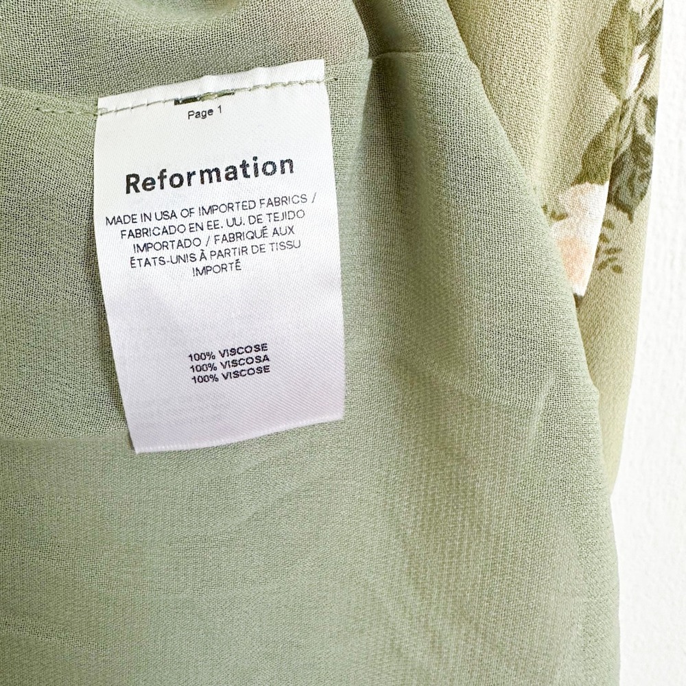Reformation | Butterfly Floral Sweetheart‎ Neckline Midi Dress in Verde Green - Picture 7 of 7